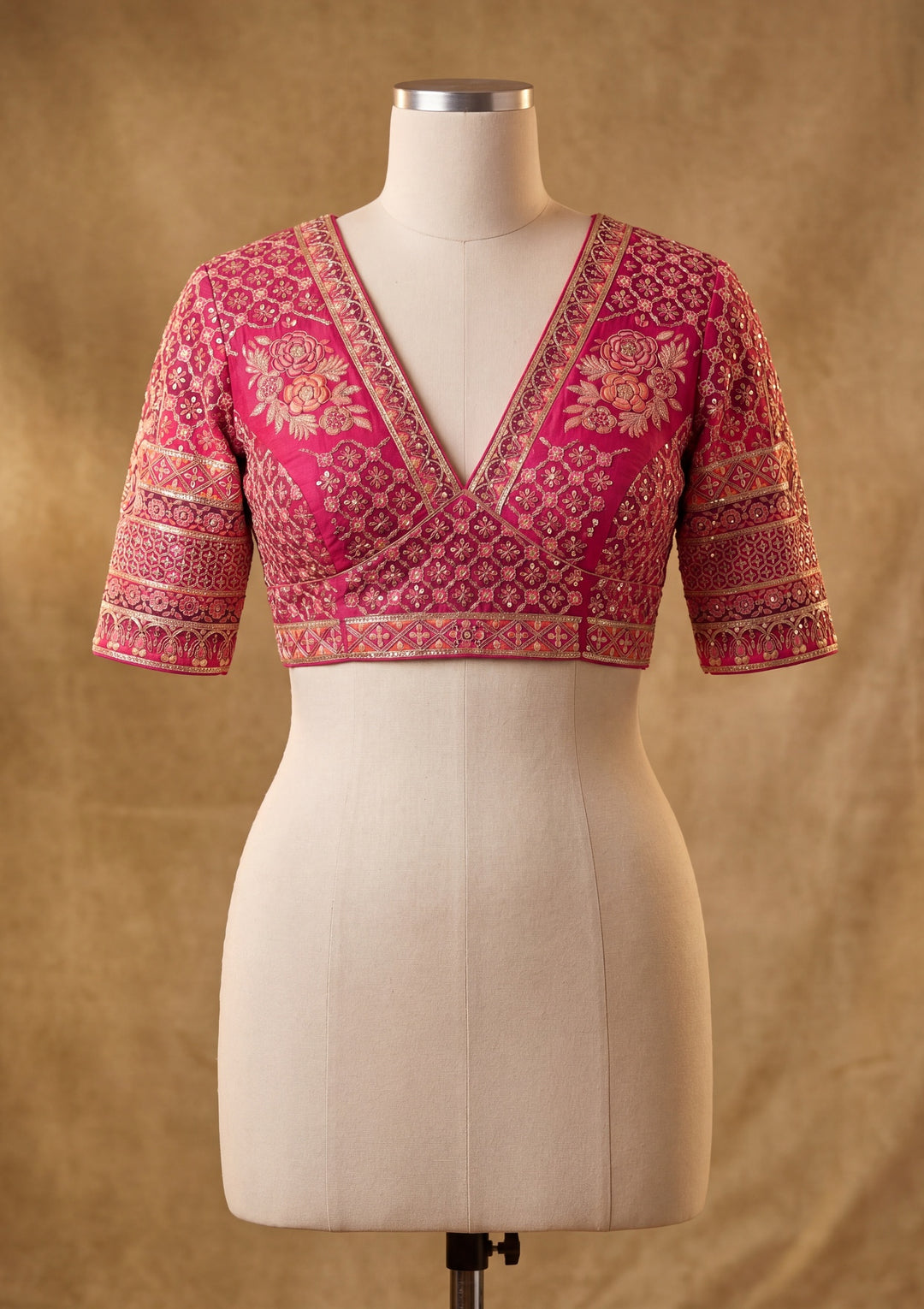Pink Satin Abstract Geometric Sequins Saree With Matching Blouse Piece