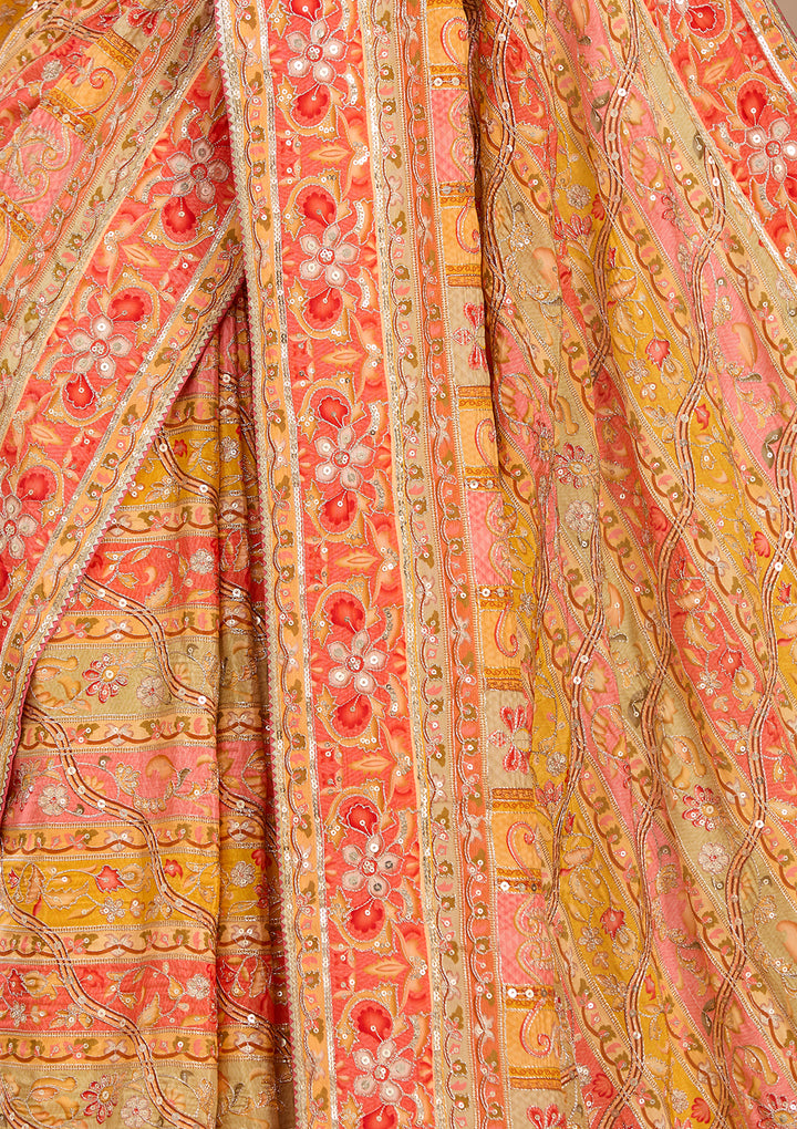 Yellow Satin Abstract Geometric Sequins Saree With Matching Blouse Piece