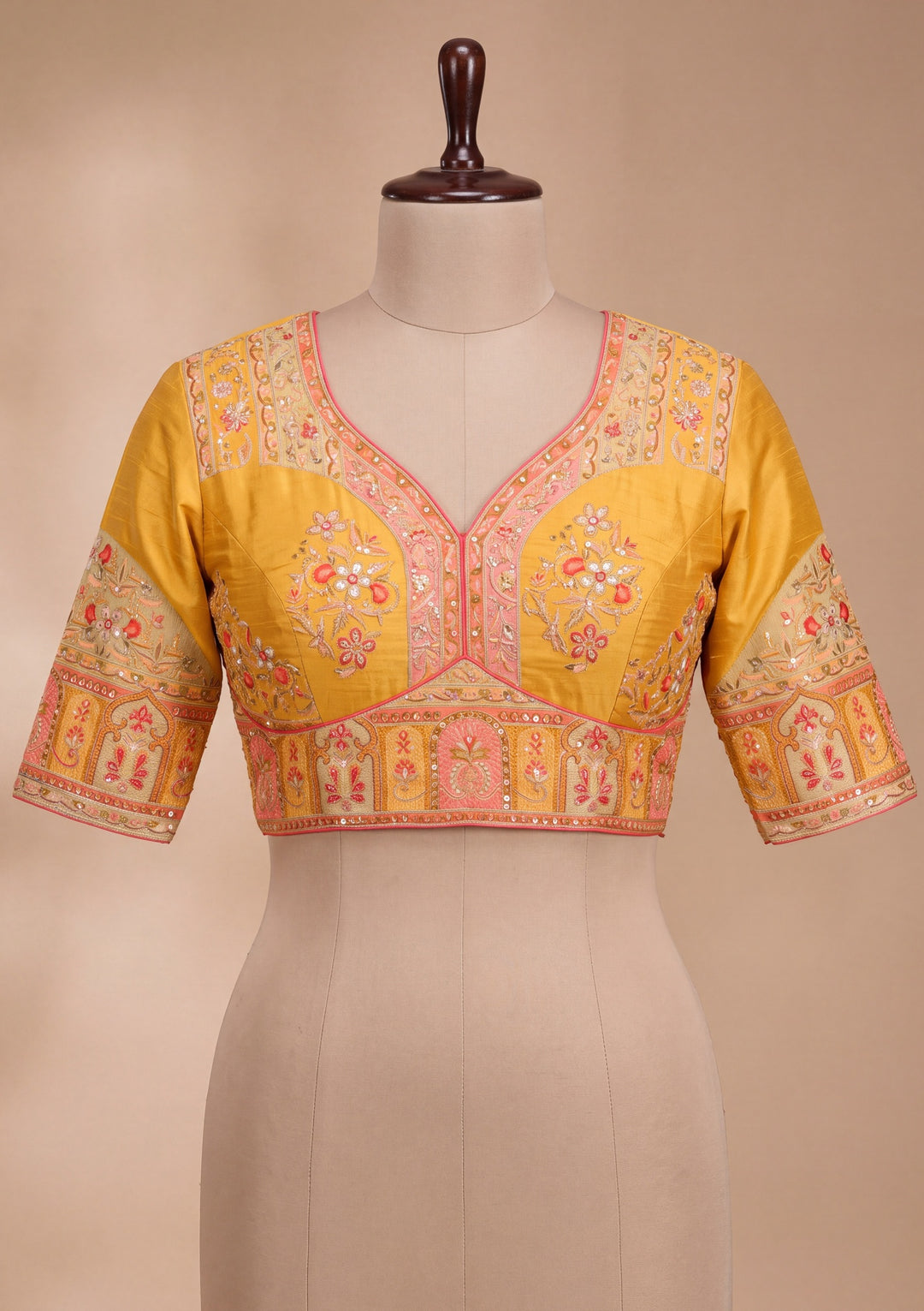 Yellow Satin Abstract Geometric Sequins Saree With Matching Blouse Piece