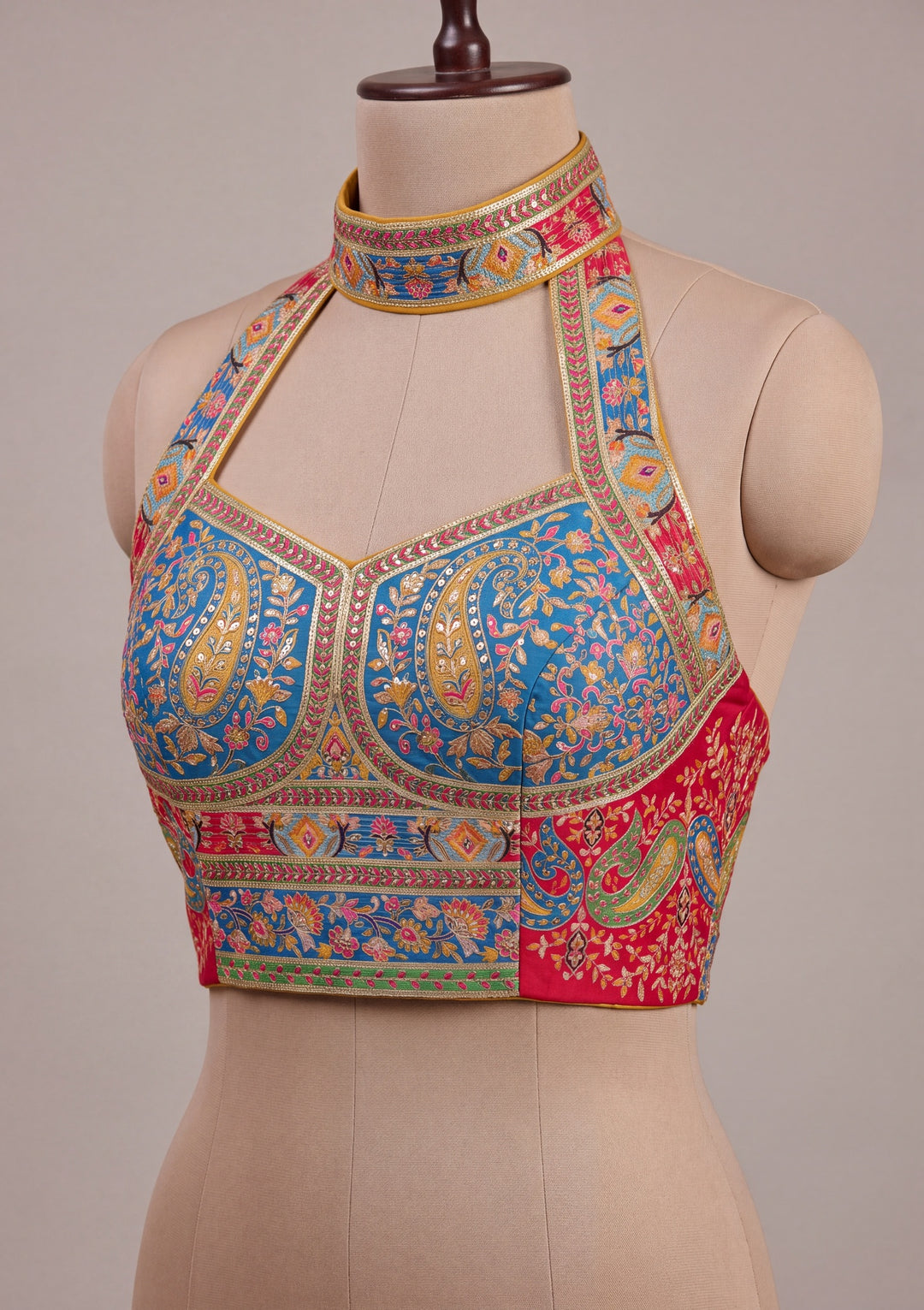 Red Satin Abstract Geometric Sequins Saree With Matching Blouse Piece