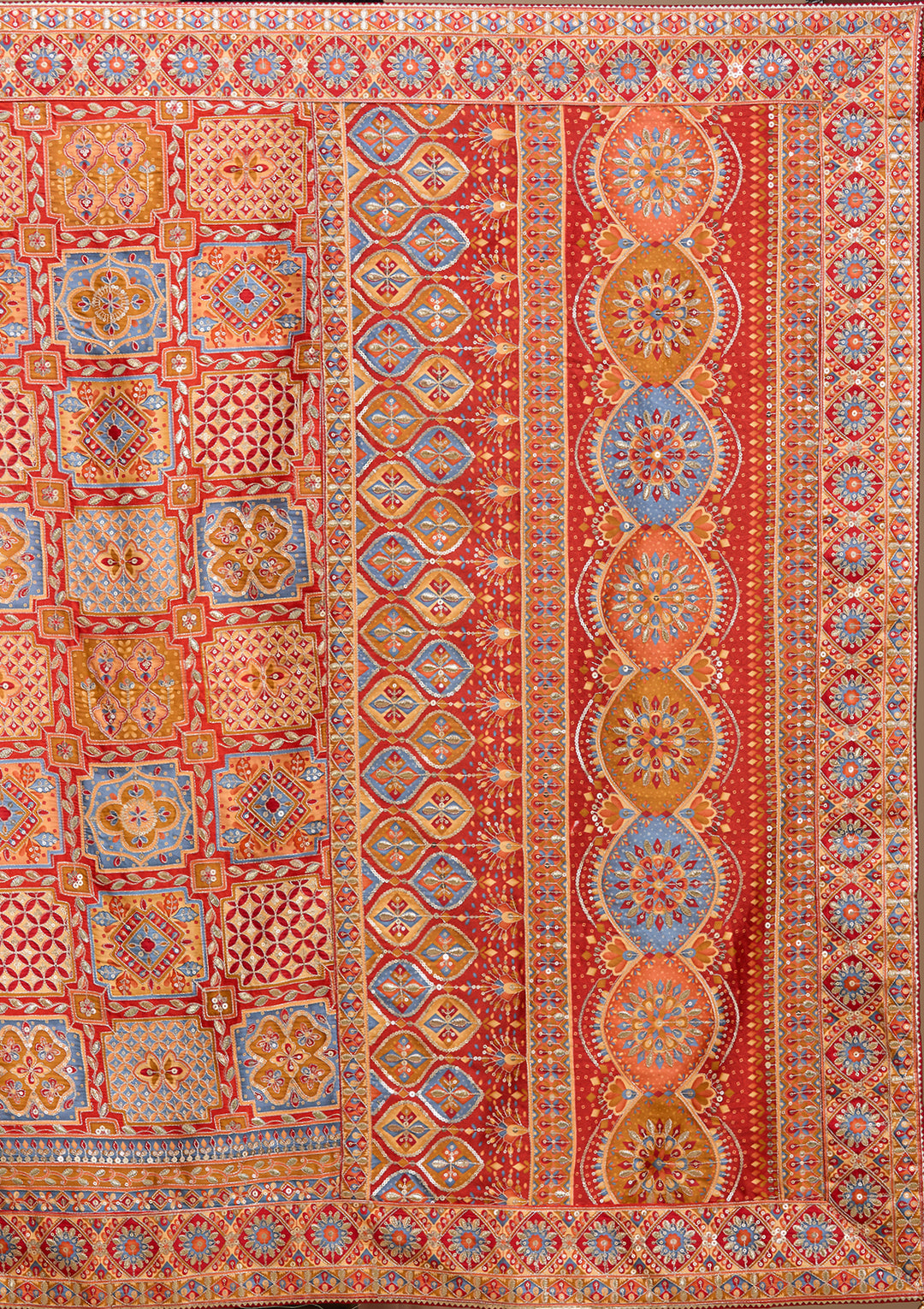 Orange Satin Abstract Geometric Sequins Saree With Matching Blouse Piece