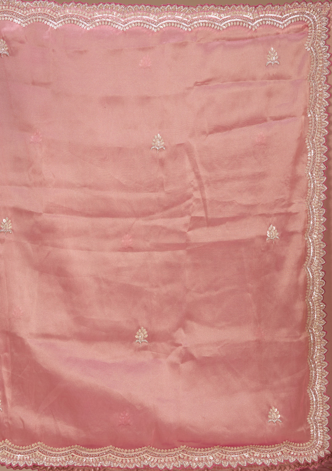 Onion Pink Tissue  Sequins Saree With Matching Blouse Piece