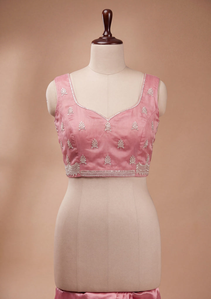 Onion Pink Tissue  Sequins Saree With Matching Blouse Piece