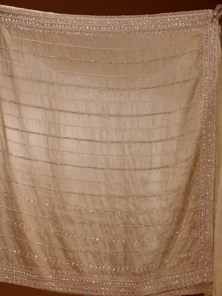 Beige Crepe Sequins Saree With Matching Blouse Piece