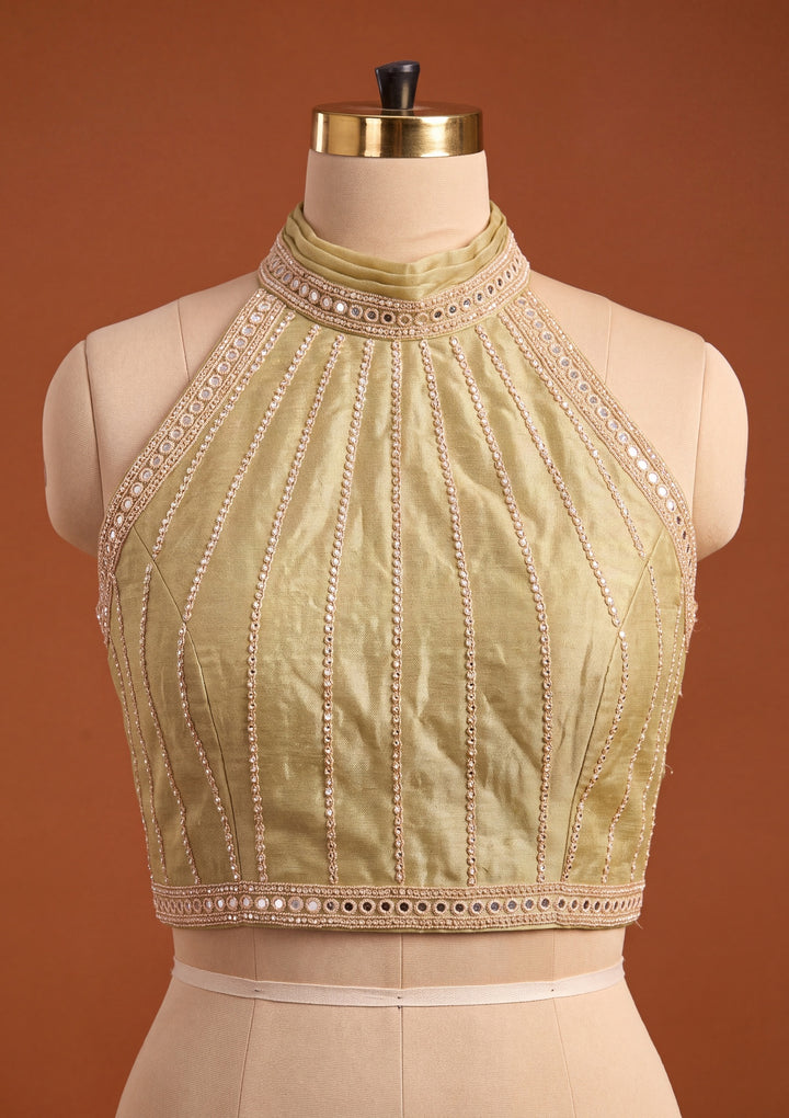 Pista Green Crepe Sequins Saree With Matching Blouse Piece