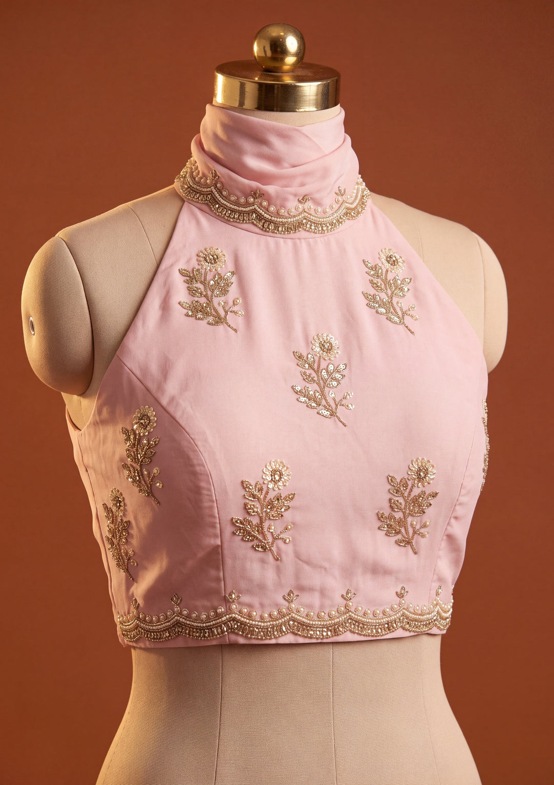 Baby Pink Crepe Sequins Saree With Matching Blouse Piece