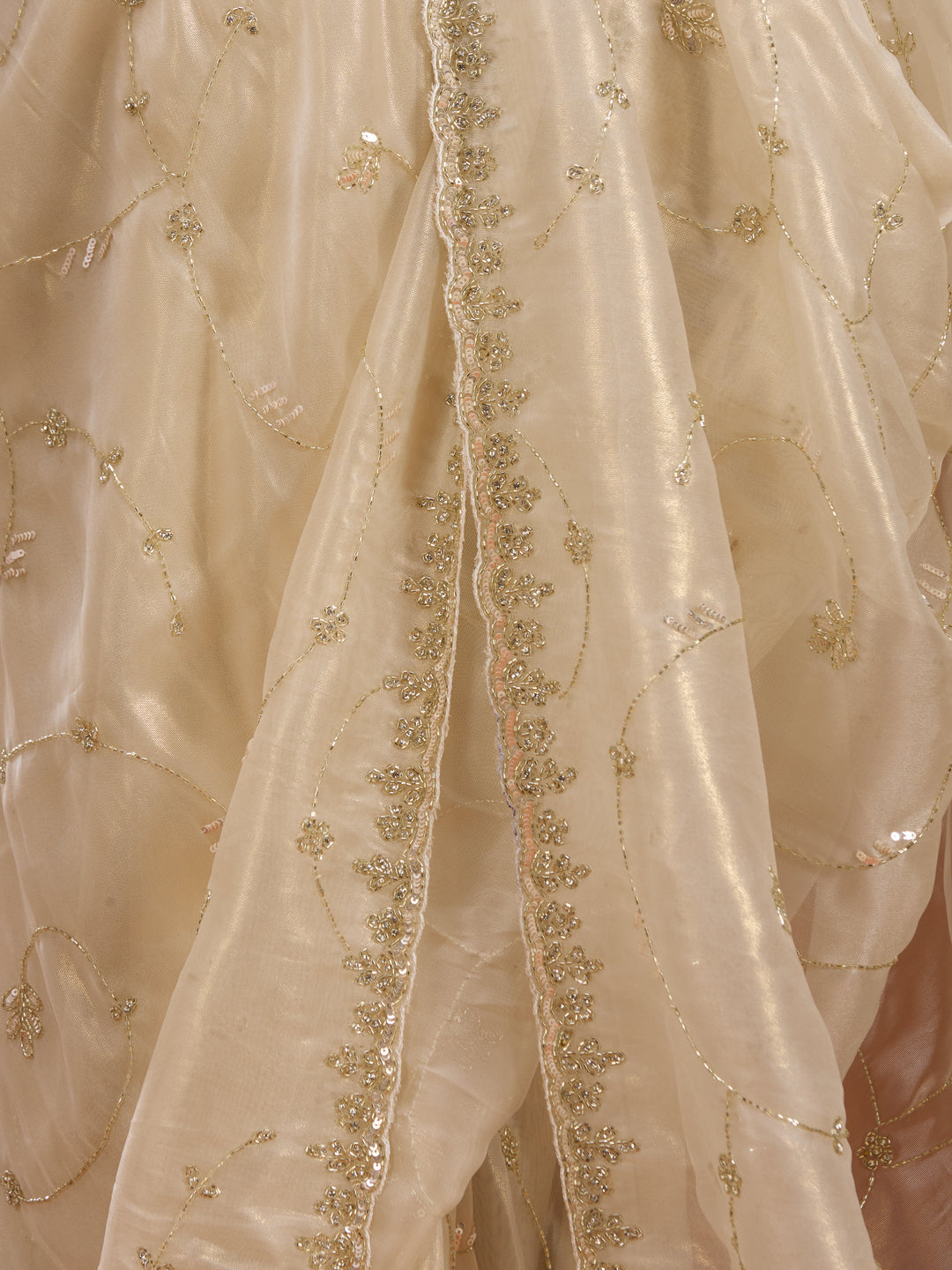 Off White Tissue Cutdana Saree With Matching Blouse Piece