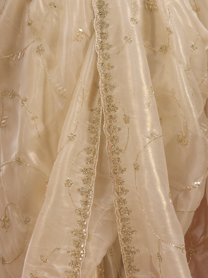 Off White Tissue Cutdana Saree With Matching Blouse Piece