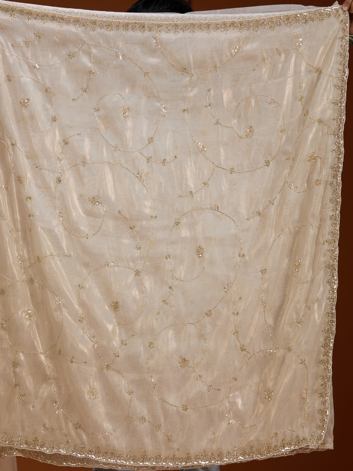 Off White Tissue Cutdana Saree With Matching Blouse Piece
