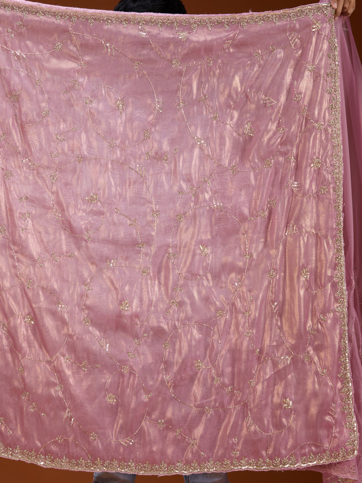 Onion Pink Tissue Cutdana Saree With Matching Blouse Piece