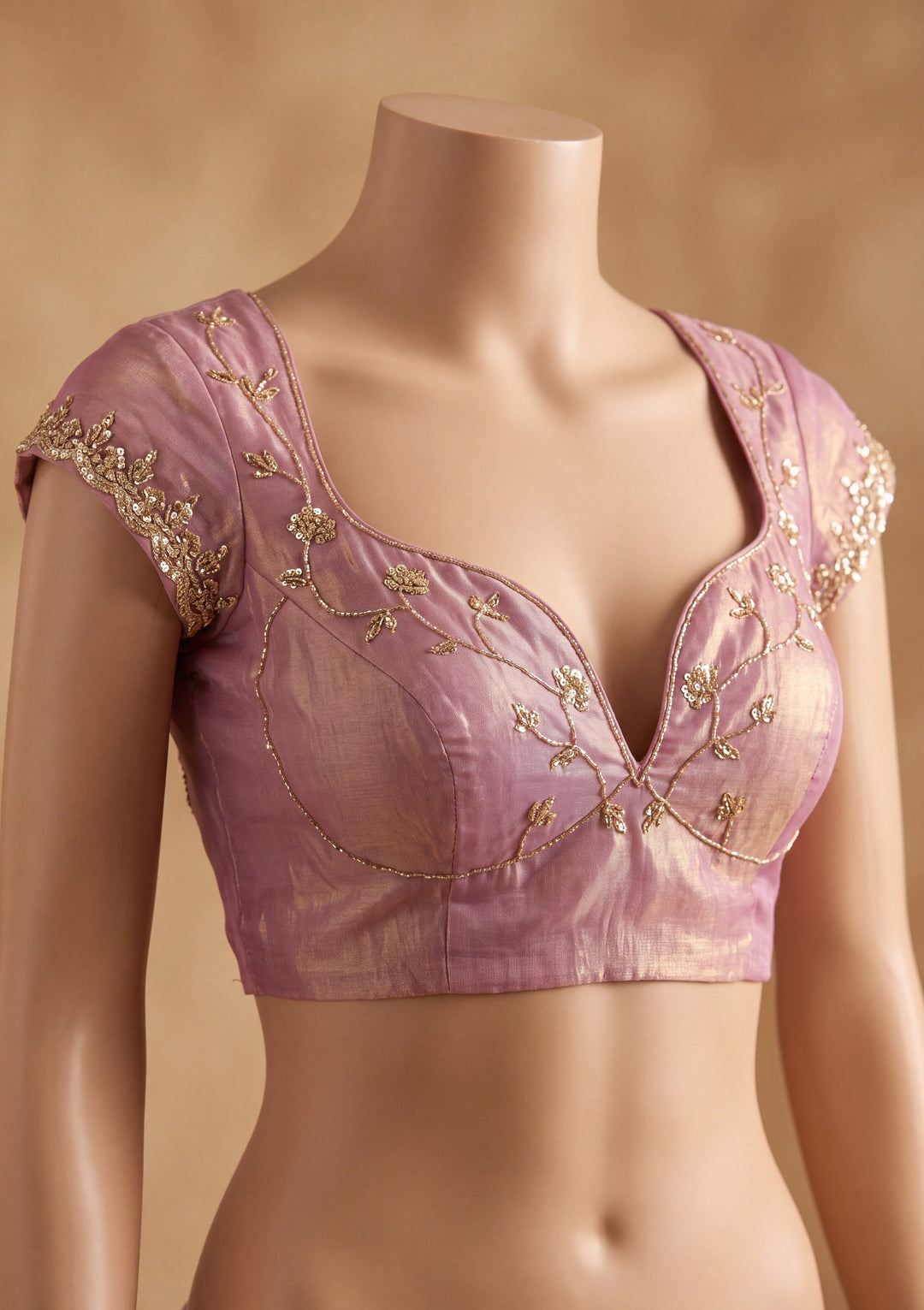 Onion Pink Tissue Cutdana Saree With Matching Blouse Piece