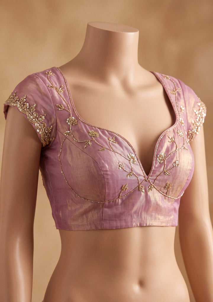 Onion Pink Tissue Cutdana Saree With Matching Blouse Piece