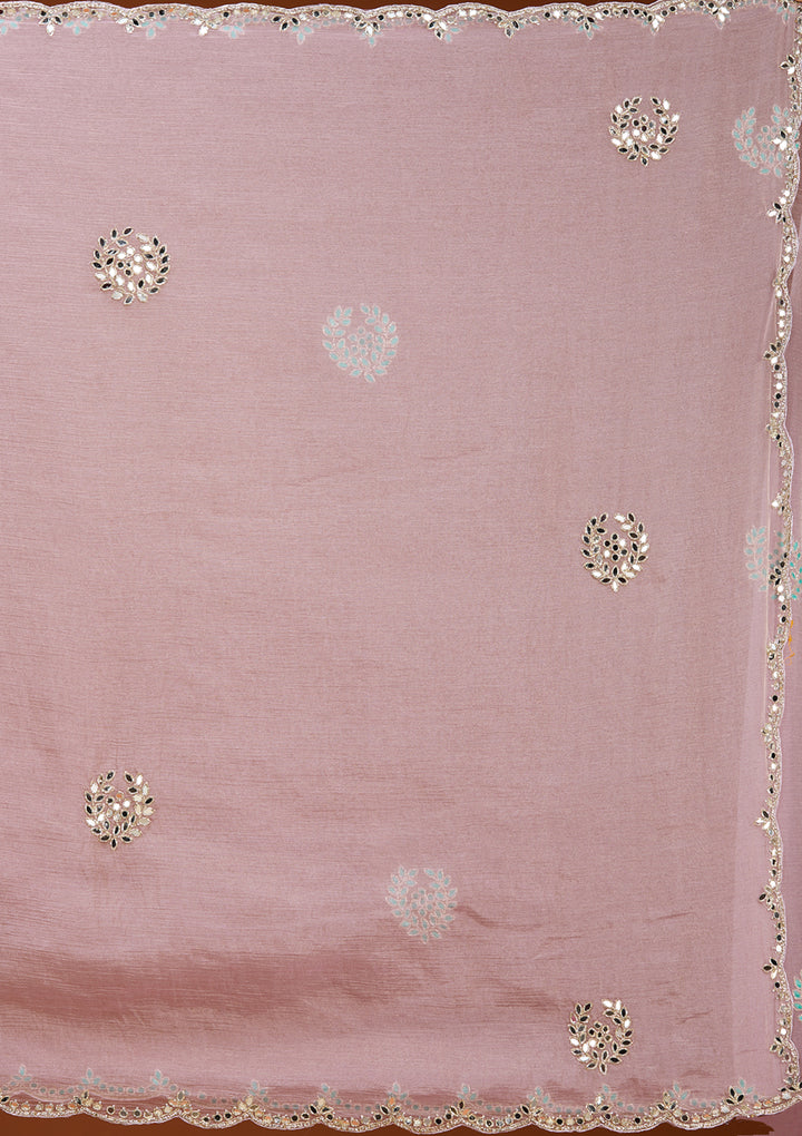 Lavender Tissue Mirrorwork Saree With Matching Blouse Piece