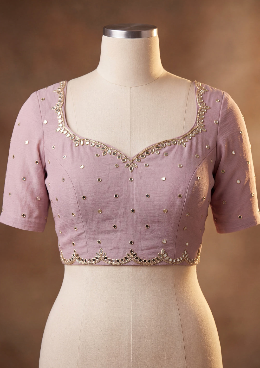 Lavender Tissue Mirrorwork Saree With Matching Blouse Piece