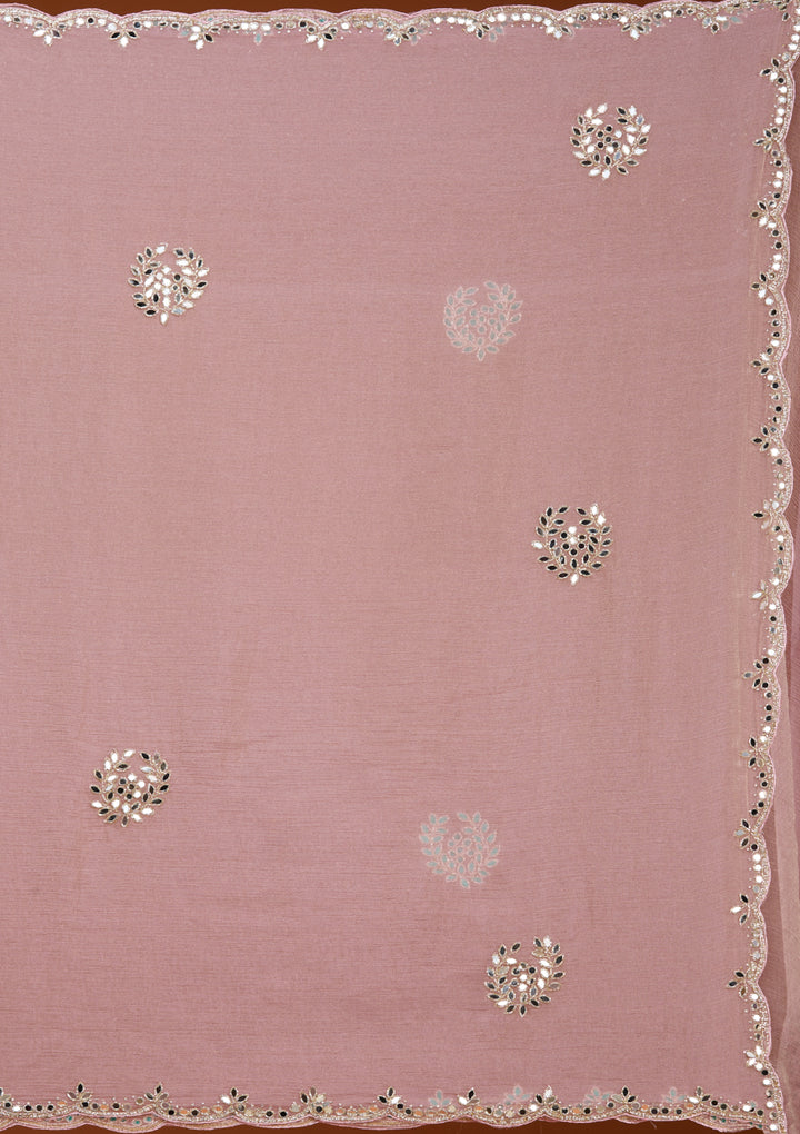 Pink Tissue Mirrorwork Saree With Matching Blouse Piece