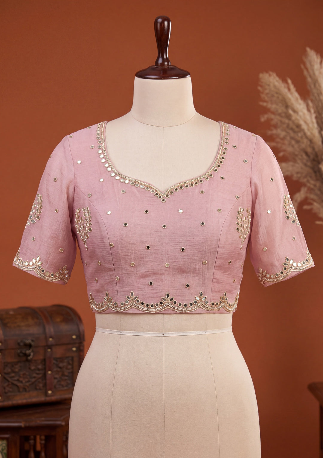 Pink Tissue Mirrorwork Saree With Matching Blouse Piece