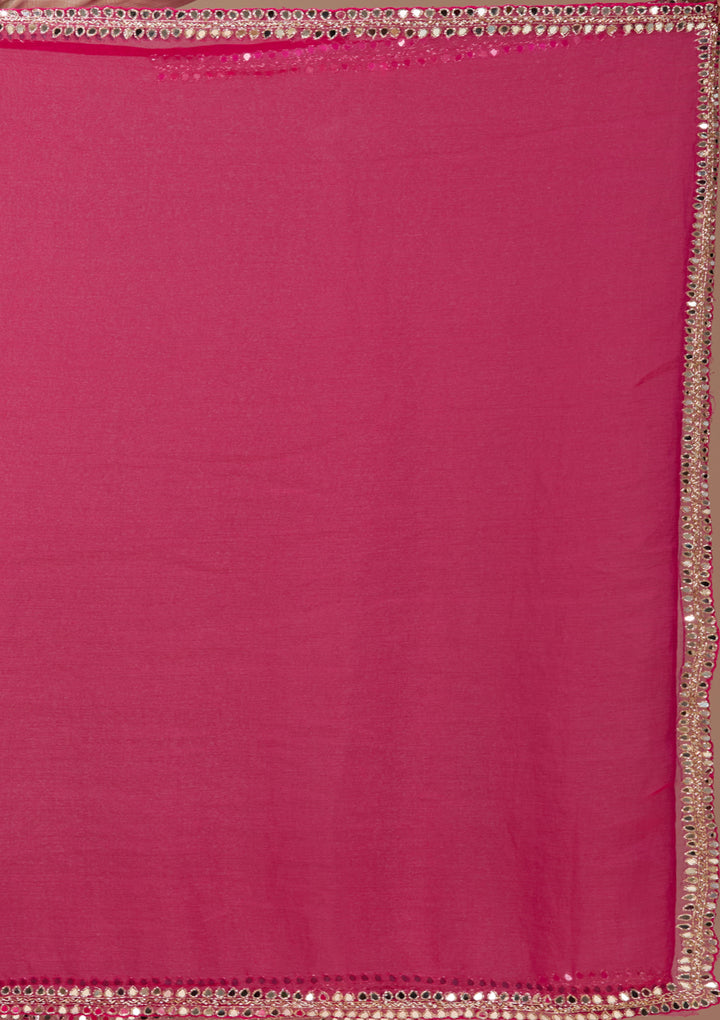 Rani Pink Georgette  Mirrorwork Saree With Matching Blouse Piece
