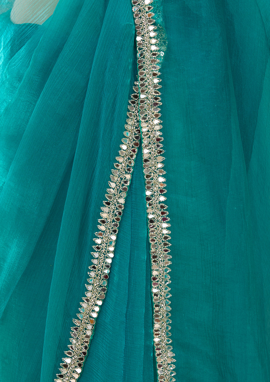 Turquoise Blue Georgette  Mirrorwork Saree With Matching Blouse Piece