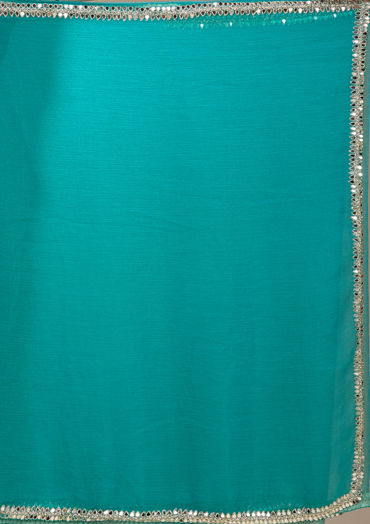Turquoise Blue Georgette  Mirrorwork Saree With Matching Blouse Piece