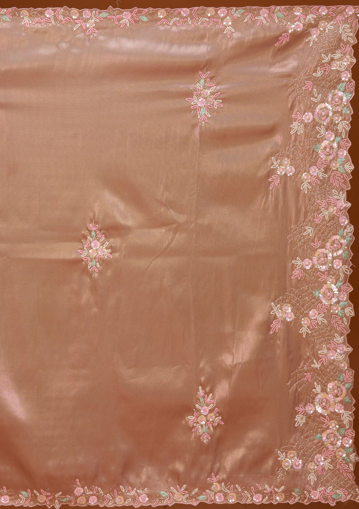 Baby Pink Tissue Aariwork Saree With Matching Blouse Piece