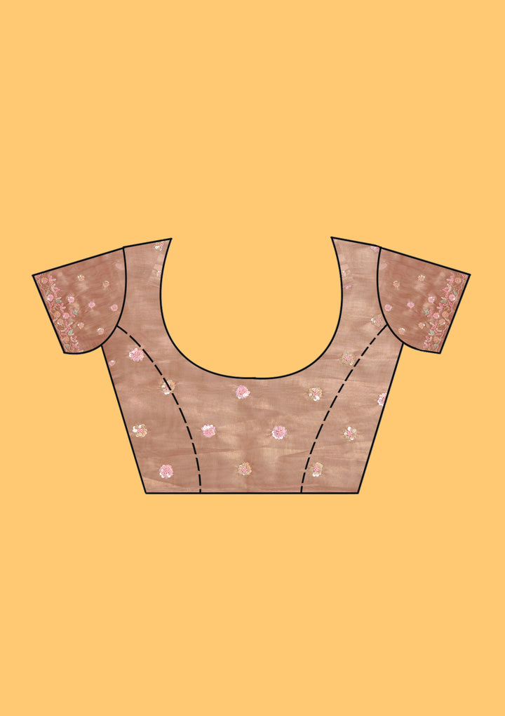 Baby Pink Tissue Aariwork Saree With Matching Blouse Piece