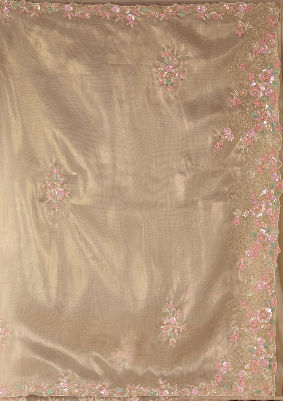 Off White Tissue Aariwork Saree With Matching Blouse Piece