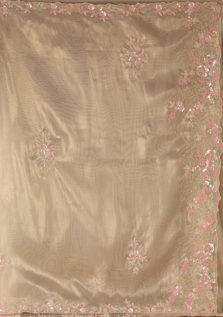 Off White Tissue Aariwork Saree With Matching Blouse Piece