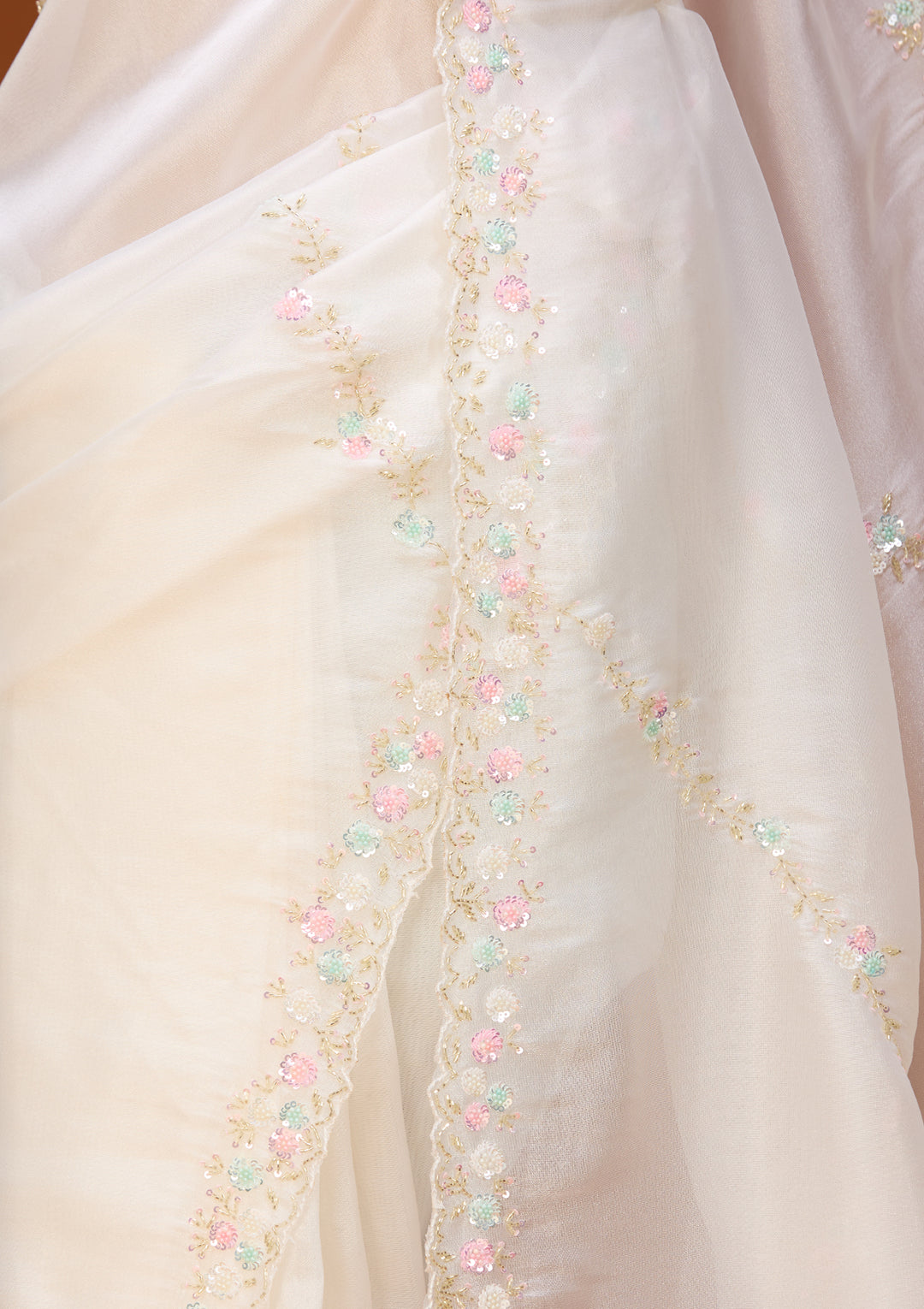 Off White Tissue Sequins Saree With Matching Blouse Piece