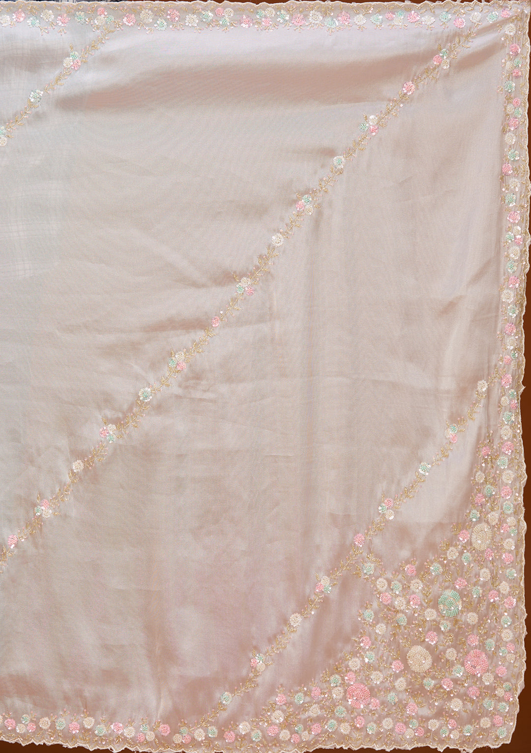 Off White Tissue Sequins Saree With Matching Blouse Piece