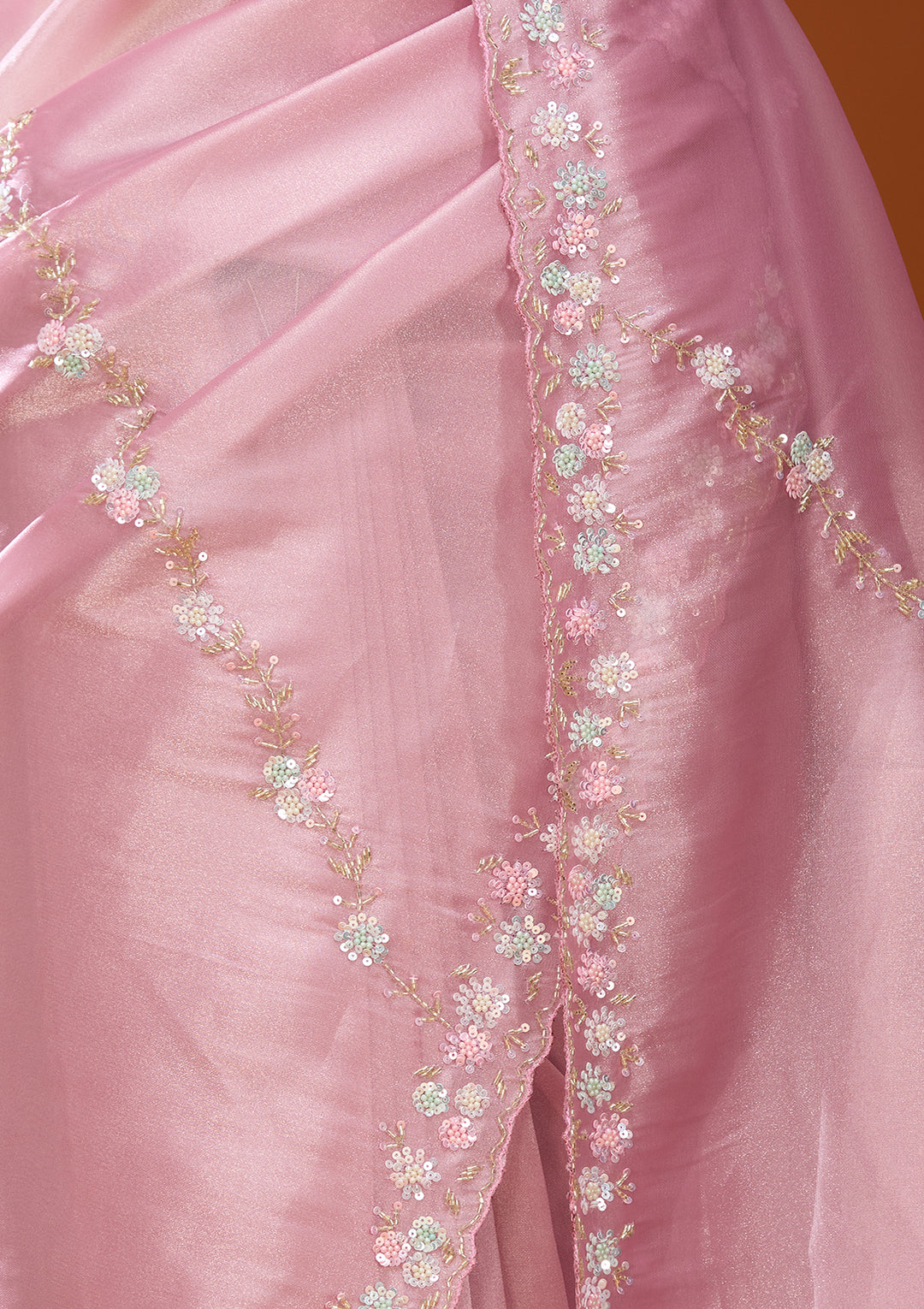 Pink Tissue Sequins Saree With Matching Blouse Piece