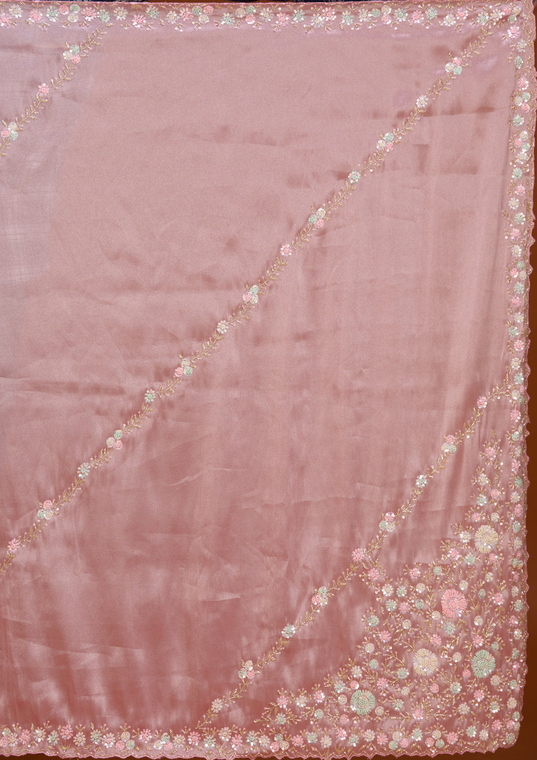Pink Tissue Sequins Saree With Matching Blouse Piece