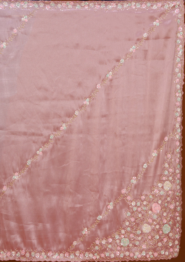 Pink Tissue Sequins Saree With Matching Blouse Piece