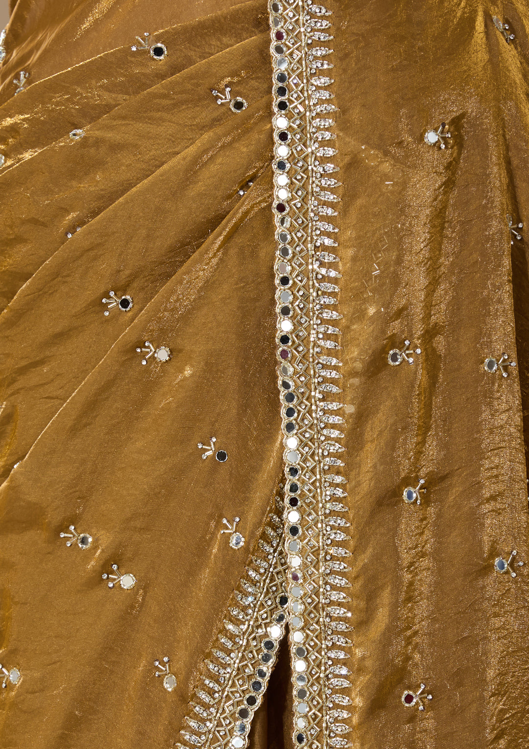 Mustard Yellow Tissue Cutdana Saree With Matching Blouse Piece