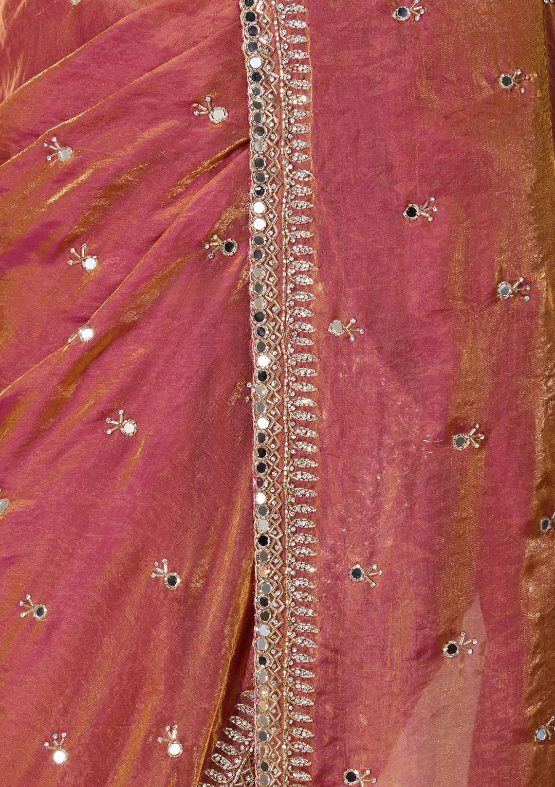 Rust Tissue Cutdana Saree With Matching Blouse Piece