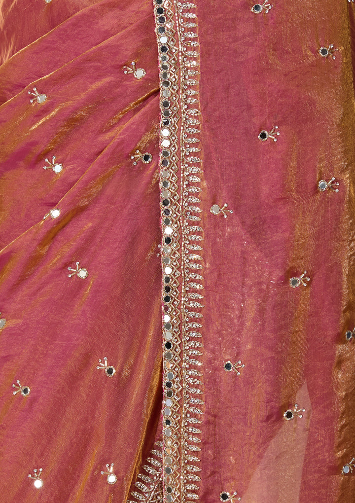 Rust Tissue Cutdana Saree With Matching Blouse Piece