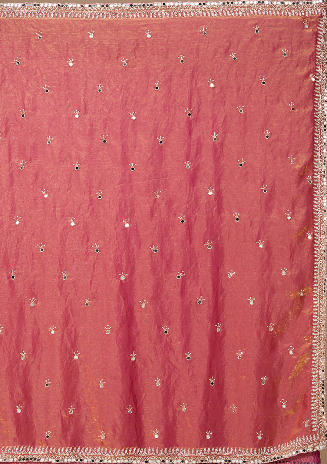Rust Tissue Cutdana Saree With Matching Blouse Piece