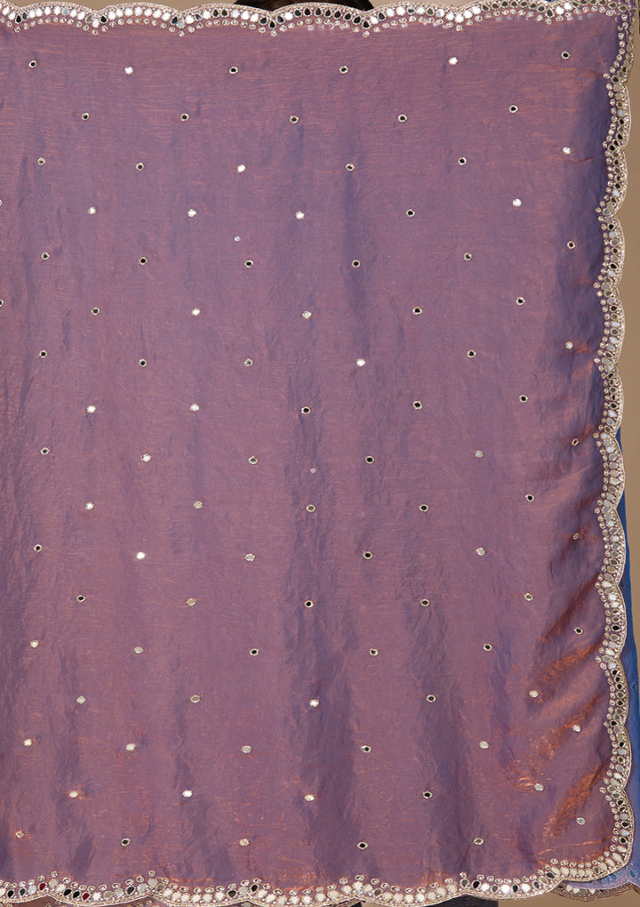 Copper Tissue Mirrorwork Saree With Matching Blouse Piece
