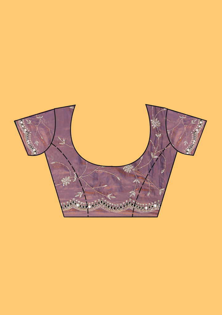 Copper Tissue Mirrorwork Saree With Matching Blouse Piece