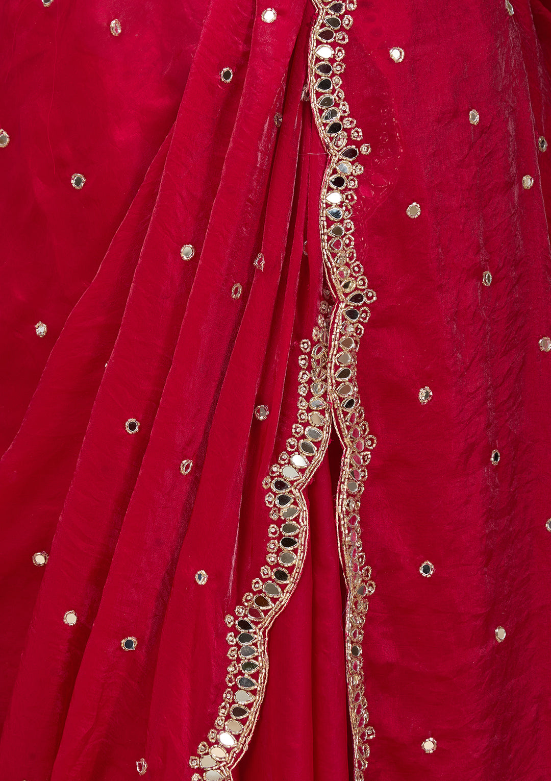 Rani Pink Tissue  Mirrorwork Saree With Matching Blouse Piece
