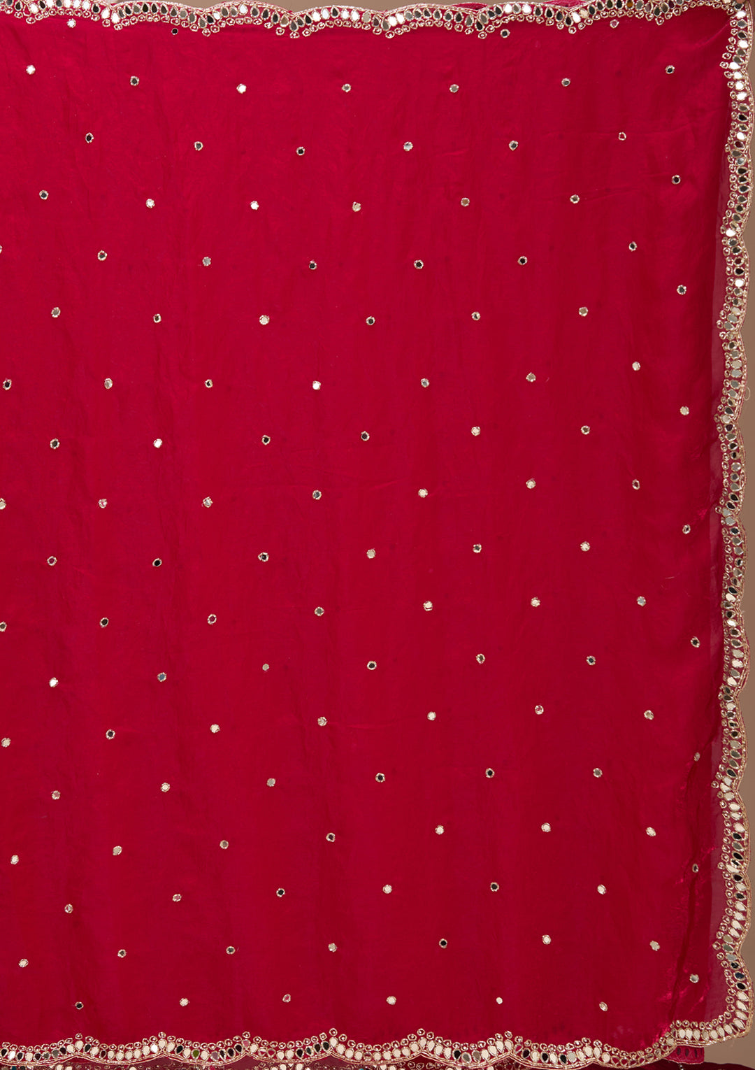 Rani Pink Tissue  Mirrorwork Saree With Matching Blouse Piece