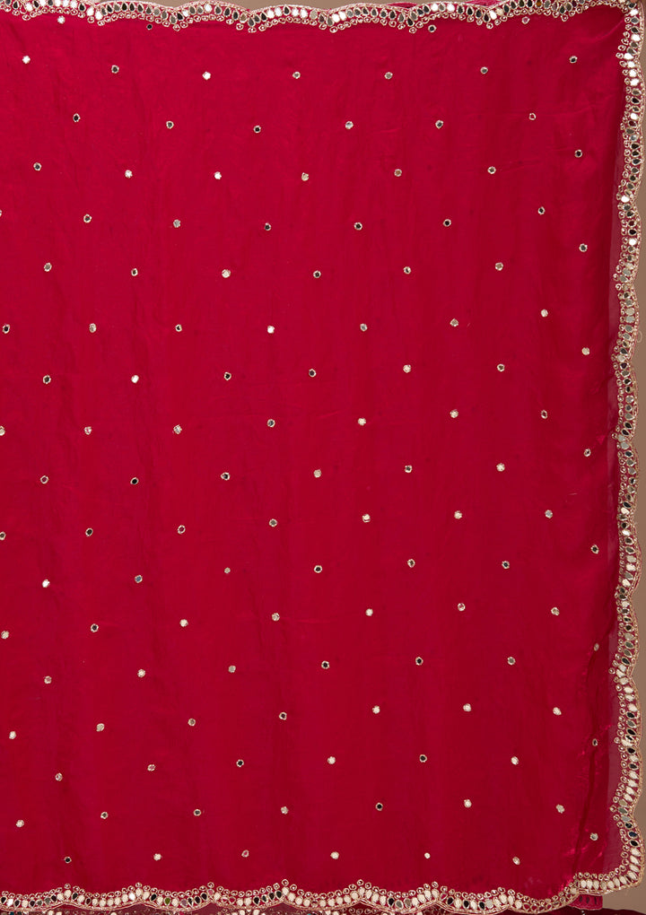 Rani Pink Tissue  Mirrorwork Saree With Matching Blouse Piece