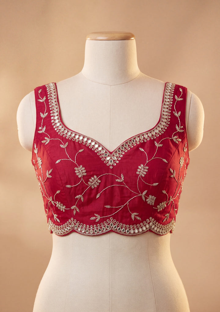 Rani Pink Tissue  Mirrorwork Saree With Matching Blouse Piece