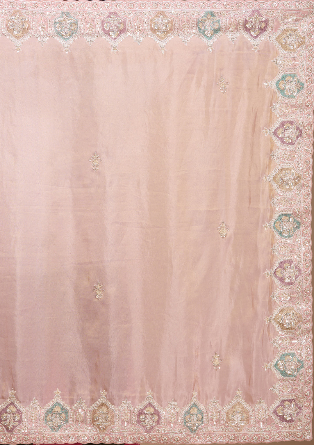 Peach Tissue Sequins Saree With Matching Blouse Piece