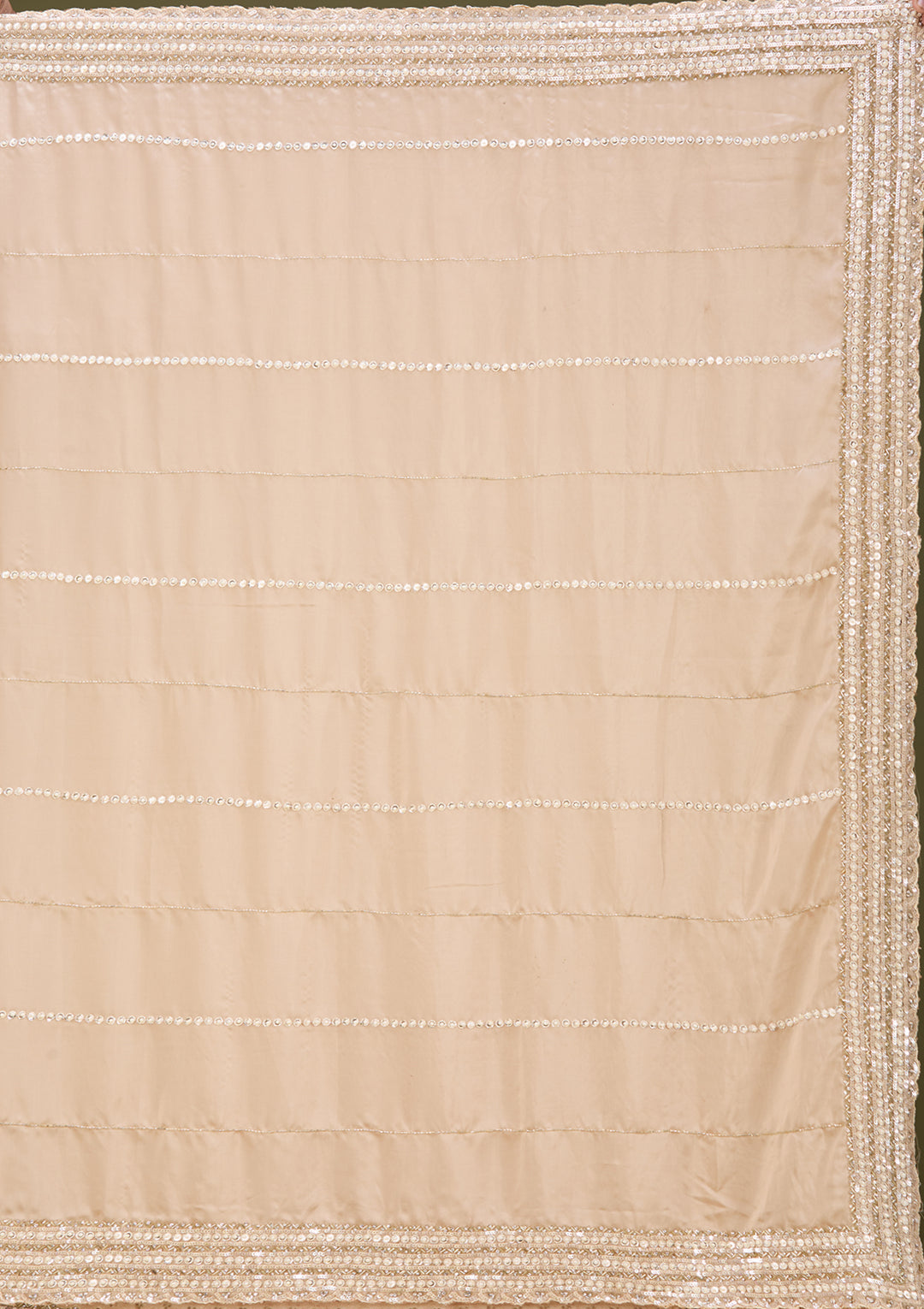 Beige Crepe Sequins Saree With Matching Blouse Piece