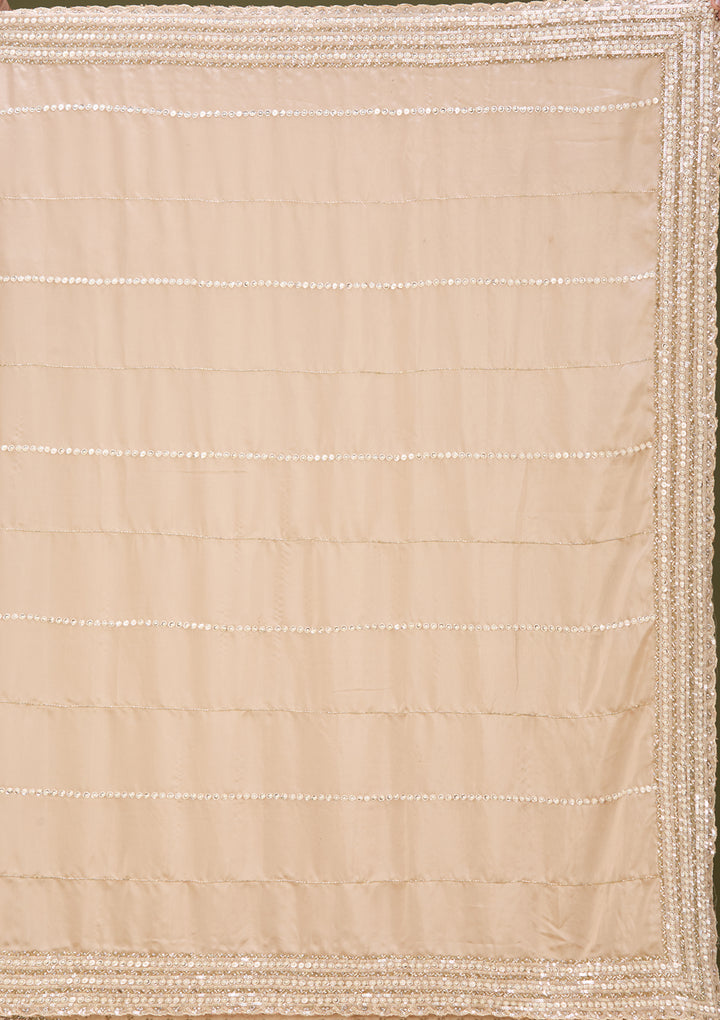 Beige Crepe Sequins Saree With Matching Blouse Piece