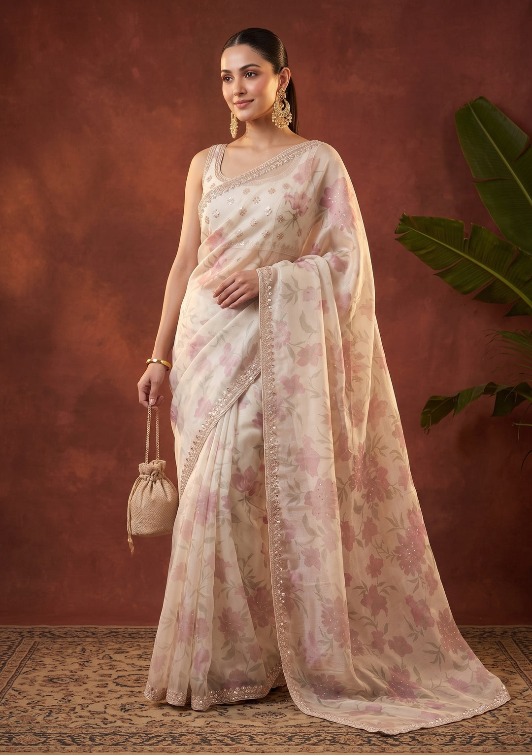 Off White Sequins Tissue Saree