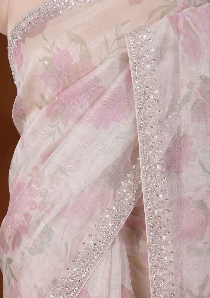 Off White Sequins Tissue Saree
