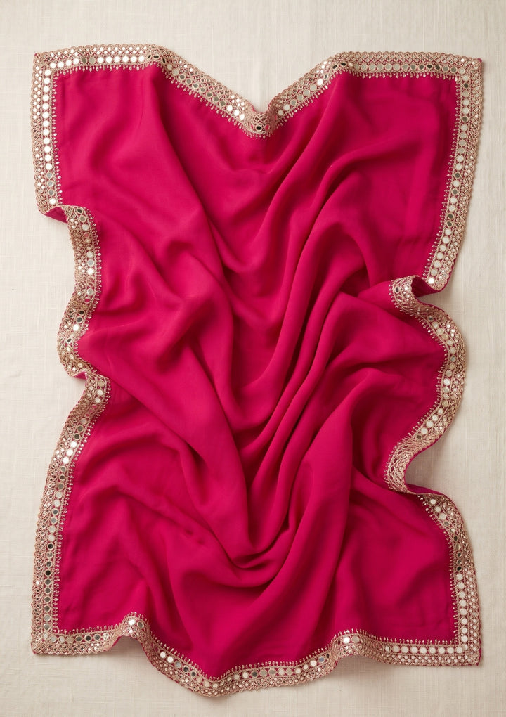 Rani Pink Mirrorwork Satin Saree
