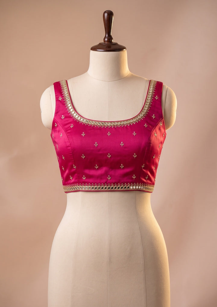 Rani Pink Mirrorwork Satin Saree