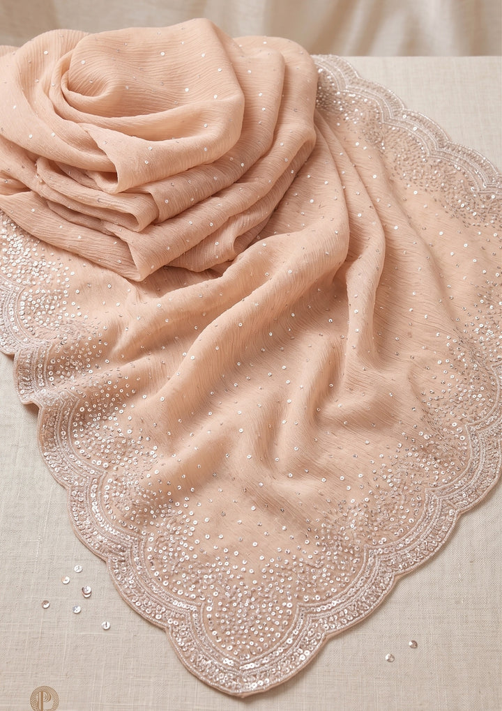 Beige Sequins Tissue Saree